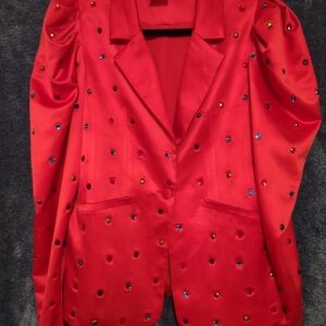 QUEEN OF SPARKLES Red Blazer with Multicolor Accents